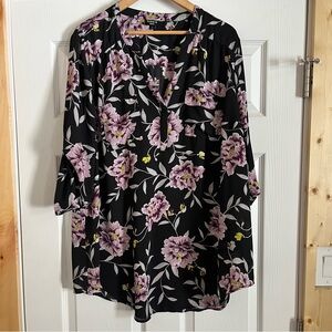 Torrid 2 Black Blouse with Purple Floral Design